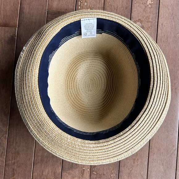 Kids Straw Fedora Hat with Blue Grosgrain Ribbon Band One Size - Picture 3 of 4
